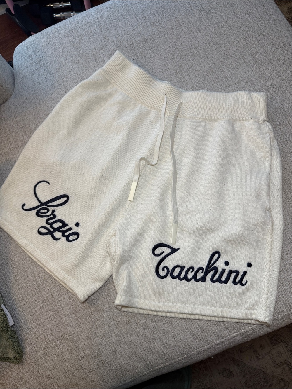 Sergio Tacchini Roselli Heavyweight Knit Shorts Cream Logo Mens Unisex